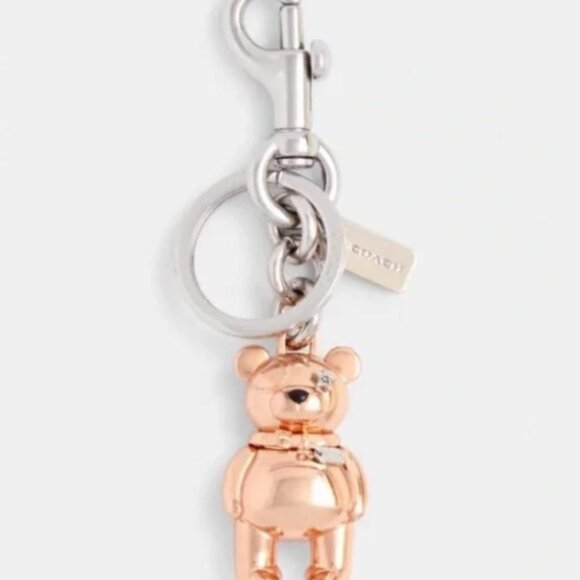 NWOT: COACH 3D Teddy Bear Bag Charm Key Chain Ring Rose Gold Tone - Picture 4 of 5